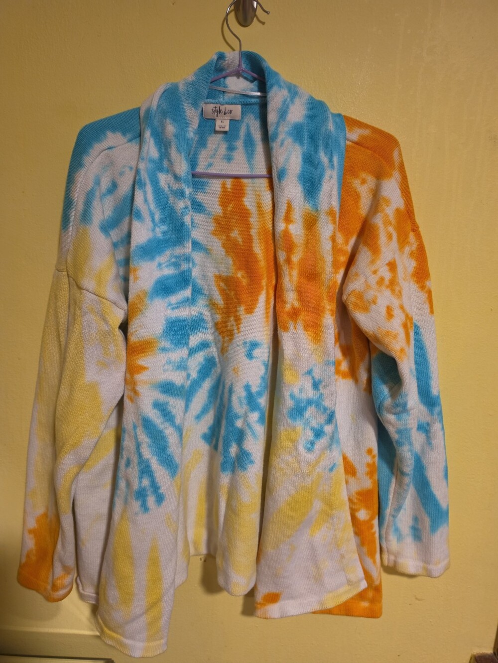 Style & Co Women's Size XL Tie Dye Colorful Cardigan Sweater 100% Cotton